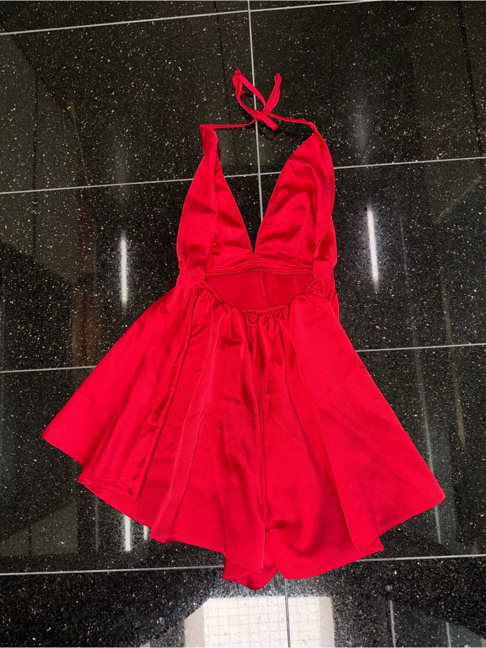 Babyboo Red Halter Romper with Plunging V-Neck and Open Back - Picture 2 of 5